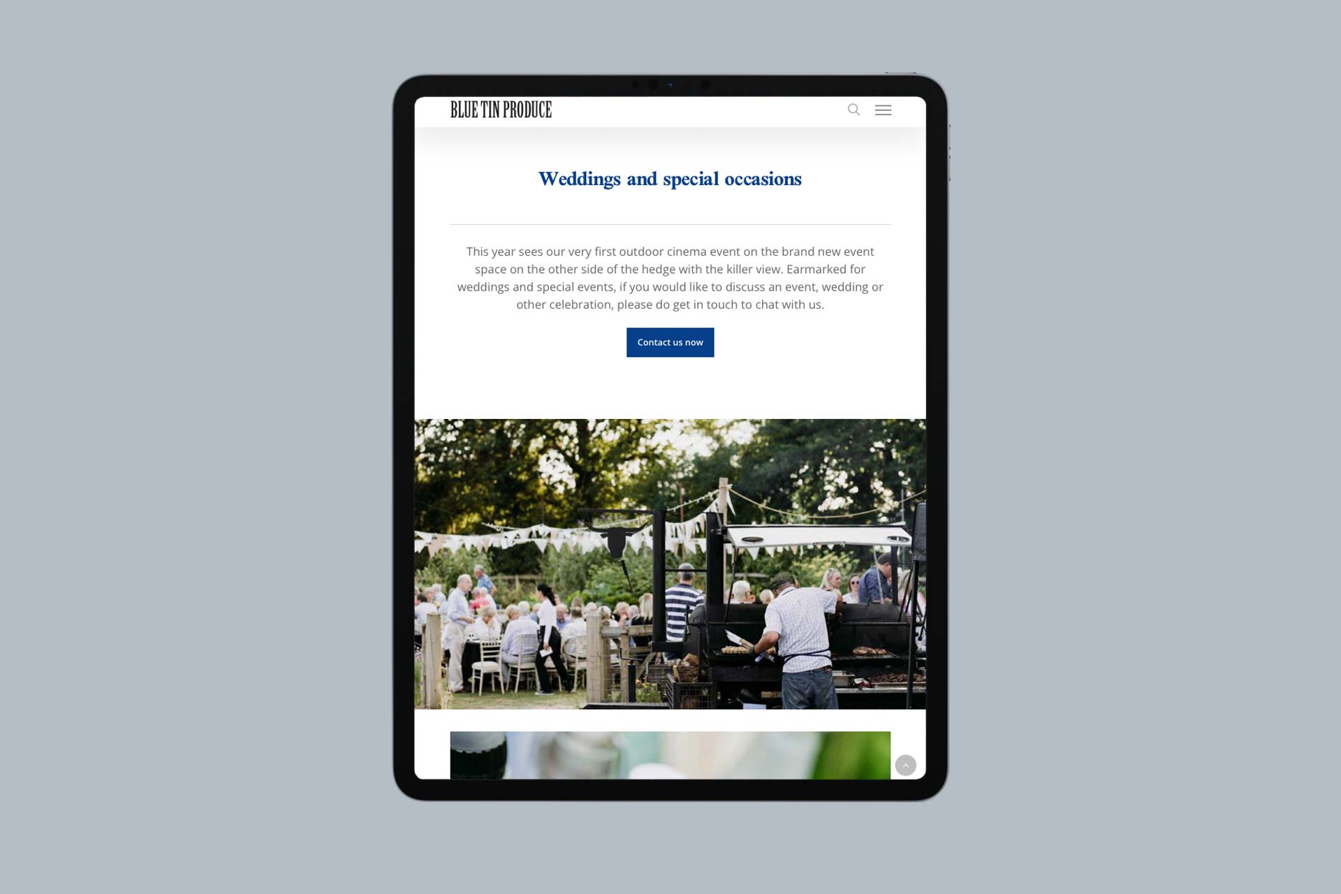 Events page on iPad responsive website for farm shop and cafe business