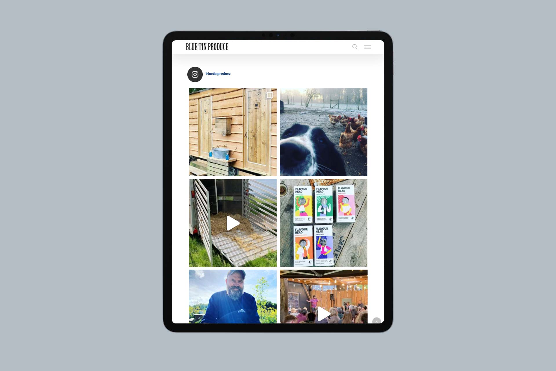 Instagram feed on responsive website for rare breeds farm